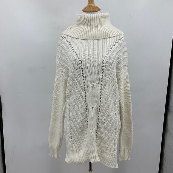 Michael Stars Sweater Womens XS Extra Small Bone Cable Knit Turtle Neck Tunic - Picture 3 of 12